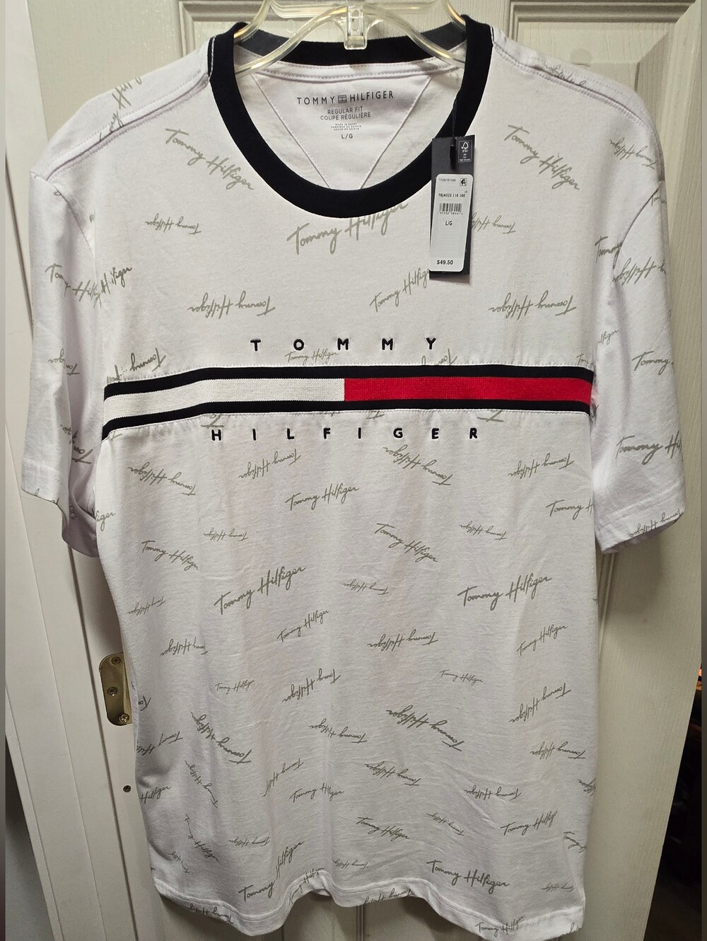 Tommy Hilfiger Men’s White Logo Graphic Tee with Stripe Detail
